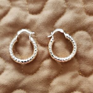 Gold Plated Textured Hoop Earrings - Women Jewelry